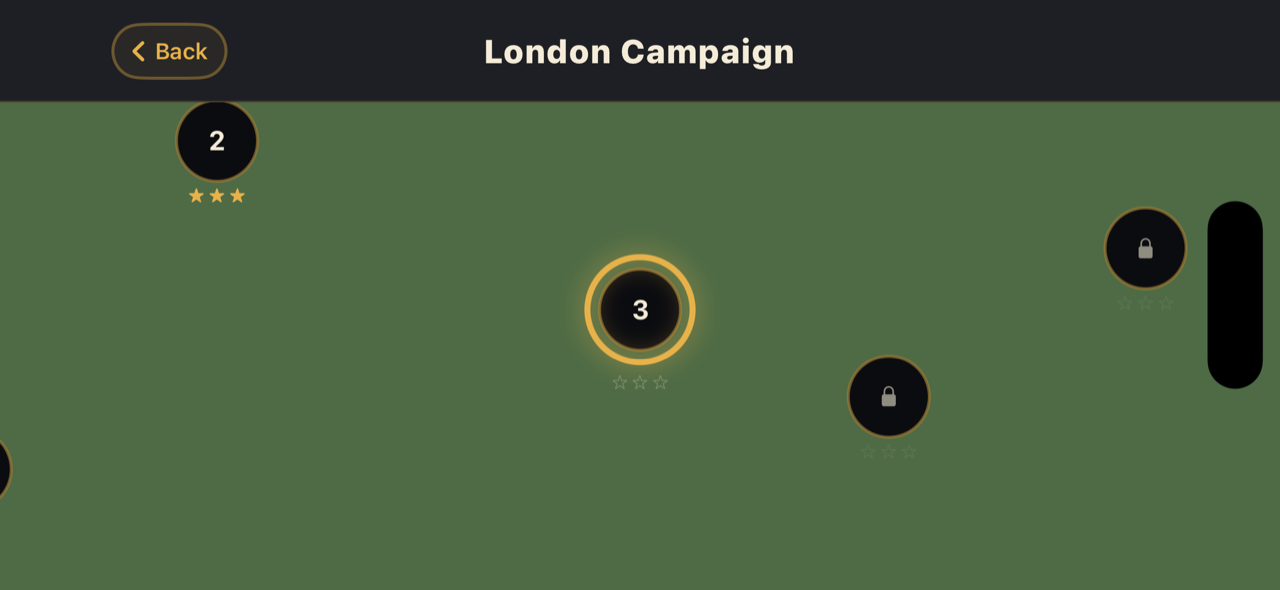 The London campaign map with level pins across real boroughs